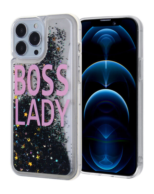 iPhone 15 Pro Liquid Quicksand Glitter Cover Phone Case - BOSS LADY