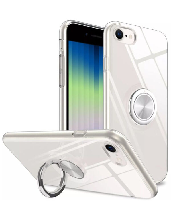 iPhone 7G / 8G / SE 2020 Hard PC Rear / Soft TPU Colorful Border Case with I - ring Holder - CLEAR