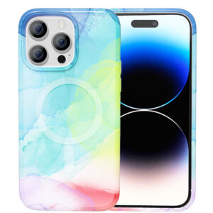 iPhone 15 Pro Full Ink Painting Wireless Charging Phone Case - RAINBOW