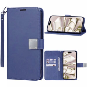 Elegant Leather Wallet Case - BLUE for iPhone 16 Pro