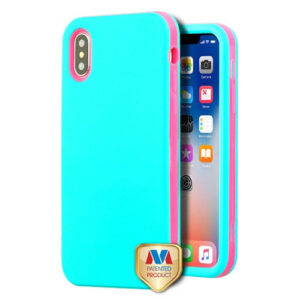 MyBat VERGE Hybrid Protector Cover [New Improved Design] for Apple iPhone XS/X - Rubberized Teal Green / Electric Pink