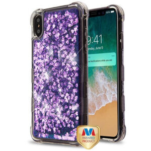 MyBat TUFF Quicksand Glitter Lite Hybrid Protector Cover for Apple iPhone XS Max - Purple Hearts