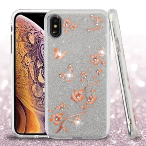 Asmyna Full Glitter Hybrid Protector Cover for Apple iPhone XS Max - Butterflies in Spring Flowers