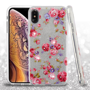 Asmyna Full Glitter Hybrid Protector Cover for Apple iPhone XS Max - Vintage Rose Bush