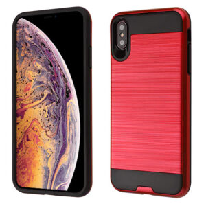 Asmyna Brushed Hybrid Protector Cover for Apple iPhone XS Max - Red / Black