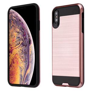 Asmyna Brushed Hybrid Protector Cover for Apple iPhone XS Max - Rose Gold / Black