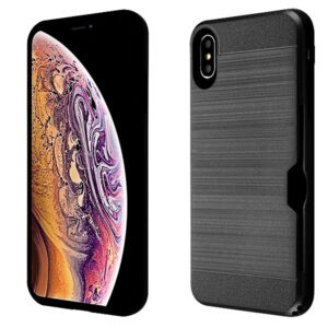Airium Brushed Hybrid Protector Cover(with Card Wallet) for Apple iPhone XS Max - Black / Black