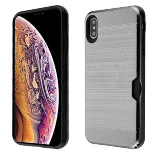 Airium Brushed Hybrid Protector Cover (with Card Wallet) for Apple iPhone XS Max - Light Gray / Black