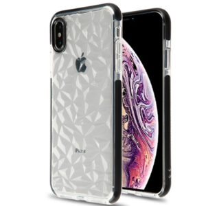 Airium Bumper Corner Guard Candy Skin Cover for Apple iPhone XS Max - Transparent Clear Polygon / Black