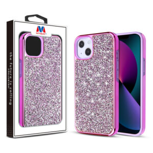 Encrusted Rhinestones Hybrid Case for Apple iPhone 13 mini (5.4) - Electroplated Purple / Purple