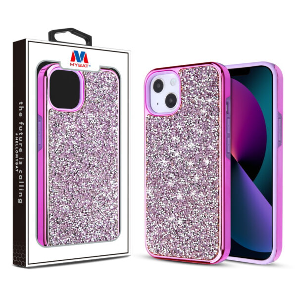 Encrusted Rhinestones Hybrid Case for Apple iPhone 13 mini (5.4) - Electroplated Purple / Purple