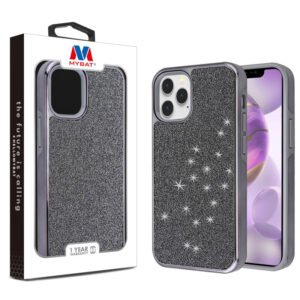 Encrusted Rhinestones Hybrid Case for Apple iPhone 12 Pro Max (6.7) - Electroplated Black / Black