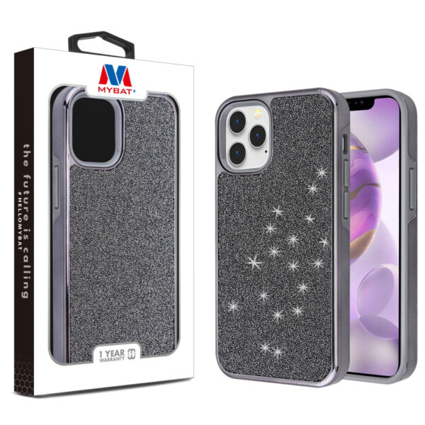 Encrusted Rhinestones Hybrid Case for Apple iPhone 12 Pro Max (6.7) - Electroplated Black / Black