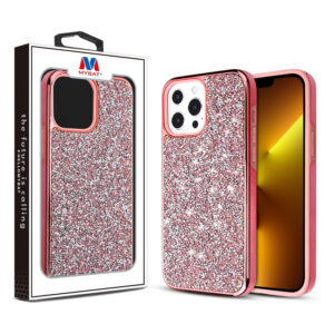 Encrusted Rhinestones Hybrid Case for Apple iPhone 13 Pro (6.1) - Electroplated Pink / Pink