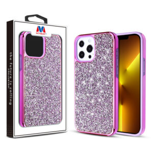 Encrusted Rhinestones Hybrid Case for Apple iPhone 13 Pro (6.1) - Electroplated Purple / Purple