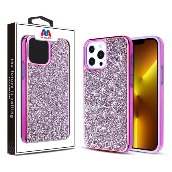 Encrusted Rhinestones Hybrid Case for Apple iPhone 13 Pro (6.1) - Electroplated Purple / Purple